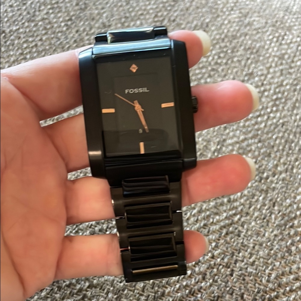 Fossil Black Men’s Rectangular Bracelet Watch with Rose Gold Accents